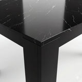 [6 Seater | Black] Close-up of the Milo black marble-effect tabletop edge, surface texture, and inverted-L shape leg
