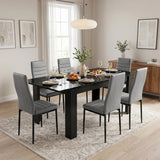 [6 Seater | Grey] Milo black marble-effect dining table set with 6 high-back chairs in a dining room with sideboard