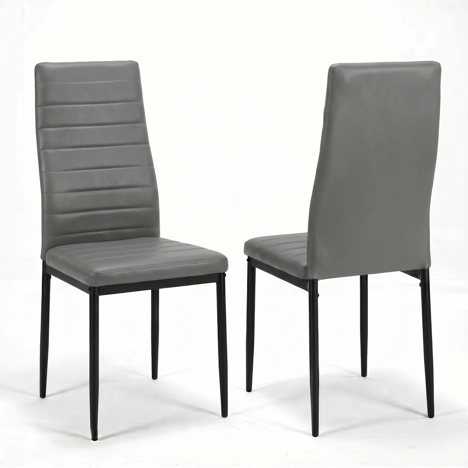 [6 Seater | Grey] Milo high-back dining chair shown from front and rear angles