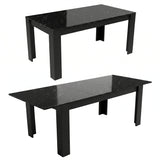 [6 Seater | Grey] Milo black marble-effect table shown in closed and extended positions