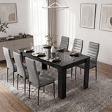 [6 Seater | Grey] Milo black marble-effect dining table set at 170cm regular size with 6 high-back chairs