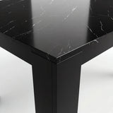 [6 Seater | Grey] Close-up of the Milo black marble-effect tabletop edge, surface texture, and inverted-L leg