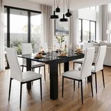 [6 Seater | White] Milo black marble-effect dining table set with 6 high-back chairs in a spacious room view