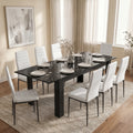Milo Extendable Dining Table Set with 8 White Chairs | Black Marble-Effect