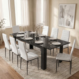 [8 Seater | White] Milo black marble-effect dining table set at 220cm extended size with 8 high-back chairs