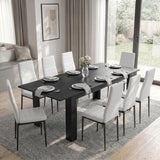 [8 Seater | White] Milo extendable dining table set extended to 220cm with eight white chairs and laid out with cutlery