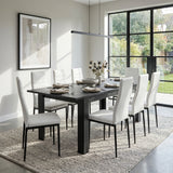 [8 Seater | White] Milo extendable dining table set full laid out for 8 seater with white high back chairs in dining room