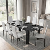 [8 Seater | White] Milo extendable dining table set extended to 200cm, laid with plates and eight white chairs