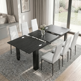 [6 Seater | White] Milo extendable dining table set styled in a bright room with six white chairs