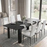 [6 Seater | White] Milo extendable dining table set extended and laid for six, with rectangular top and six white chairs