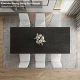 [6 Seater | White] Milo extendable dining table set overhead view for 8-seater layout with six white chairs