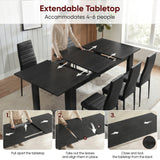 [6 Seater | Black] Milo extension guide showing tabletop opening, centre leaf placement, and lock-close steps
