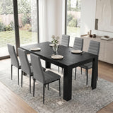[6 Seater | Grey] Milo black wood-effect dining table set at regular 170cm size with 6 high-back chairs