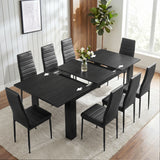[8 Seater | Black] Milo black wood-effect table open to show centre leaf and sliding rails