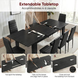 [8 Seater | Black] Milo extension guide showing tabletop opening, centre leaf placement, and lock-close steps
