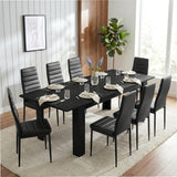 [8 Seater | Black] Milo black wood-effect dining table set extended to 220cm with 8 high-back chairs