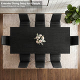 [8 Seater | Black] Milo extendable dining table extended for 8-place setup, overhead view with high-back chairs