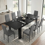 [8 Seater | Grey] Milo black wood-effect table open to show centre leaf and sliding rails
