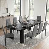[8 Seater | Grey] Milo black wood-effect dining table set extended to 220cm with 8 high-back chairs