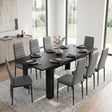 [8 Seater | Grey] Milo black wood-effect dining table set extended to 220cm with 8 high-back chairs