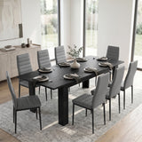 [8 Seater | Grey] Milo black wood-effect dining table set extended to 220cm with 8 high-back chairs