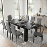 [8 Seater | Grey] Milo black wood-effect dining table set at regular 170cm size with 8 high-back chairs