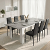 [6 Seater | Black] Milo concrete-effect dining table set extended to 220cm with 6 high-back chairs in a bright room view
