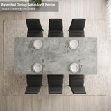 [6 Seater | Black] Milo concrete-effect dining table extended to seat 8, overhead view with 6 high-back chairs