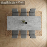 [6 Seater | Grey] Milo concrete-effect dining table set extended to seat 8, shown overhead with grey chairs