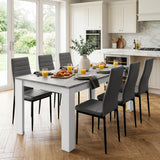 [6 Seater | Grey] Milo concrete-effect dining table set in an open kitchen view with six grey high-back chairs