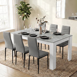 [6 Seater | Grey] Milo concrete-effect dining table set at 170cm regular size, rear view with 6 grey chairs