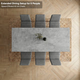 [6 Seater | Grey] Milo concrete-effect dining table set extended to seat 8, shown overhead with grey chairs