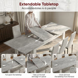 [6 Seater | White] Milo extension guide showing tabletop opening, centre leaf placement, and lock-close steps