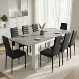 [8 Seater | Black] Milo concrete-effect dining table set extended to 200cm with 8 high-back chairs in a bright dining room