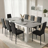 [8 Seater | Black] Milo concrete-effect dining table set (extended) with 8 high-back chairs in a dining room