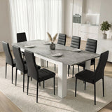 [8 Seater | Black] Milo concrete-effect dining table set (extended) with 8 high-back chairs in a dining room