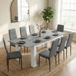 [8 Seater | Grey] Milo concrete-effect dining table set extended to 220cm with 8 grey high-back chairs
