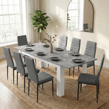 [8 Seater | Grey] Milo concrete-effect dining table set at 220cm extended size, rear view with 8 grey chairs
