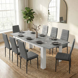 [8 Seater | Grey] Milo concrete-effect dining table set at 220cm extended size, rear view with 8 grey chairs