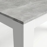 [8 Seater | Grey] Milo concrete-effect tabletop corner close-up showing texture and white inverted L-shaped leg detail