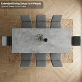[8 Seater | Grey] Milo concrete-effect dining table set extended to seat 8, shown overhead with grey chairs