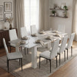 [8 Seater | White] Milo concrete-effect dining table set extended to 220cm with 8 high-back chairs