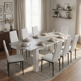 [8 Seater | White] Milo concrete-effect dining table set extended to 220cm with 8 high-back chairs