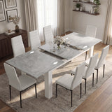 [8 Seater | White] Milo concrete-effect table partly opened to show the centre leaf and sliding rails