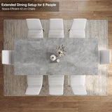 [8 Seater | White] Milo concrete-effect dining table extended for 8, overhead view with high-back chairs