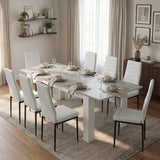 [8 Seater | White] Milo concrete-effect dining table set extended to 220cm in a dining room with 8 white high back chairs