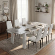[6 Seater | White] Milo concrete-effect dining table set extended to 220cm with white high-back chairs