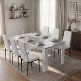 [6 Seater | White] Milo concrete-effect dining table set at 170cm regular size, with 6 high back white chairs