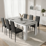 [6 Seater | Black] Milo concrete-effect extendable dining table set with 170cm closed table size with 6 high-back chairs in a dining room