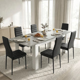 [6 Seater | Black] Milo concrete-effect extendable dining table set (extended to 220cm) with 6 black chairs in dining room